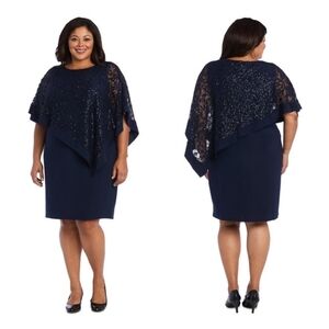 R & M Richards Sequin Lace Poncho Caplet Dress